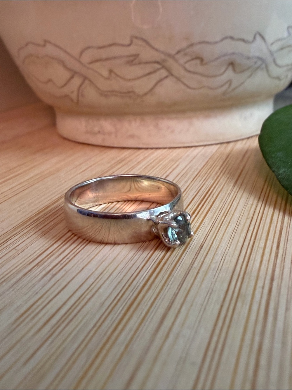 Merewif Sterling Silver Lucinda Ring with Green Sapphire Stone